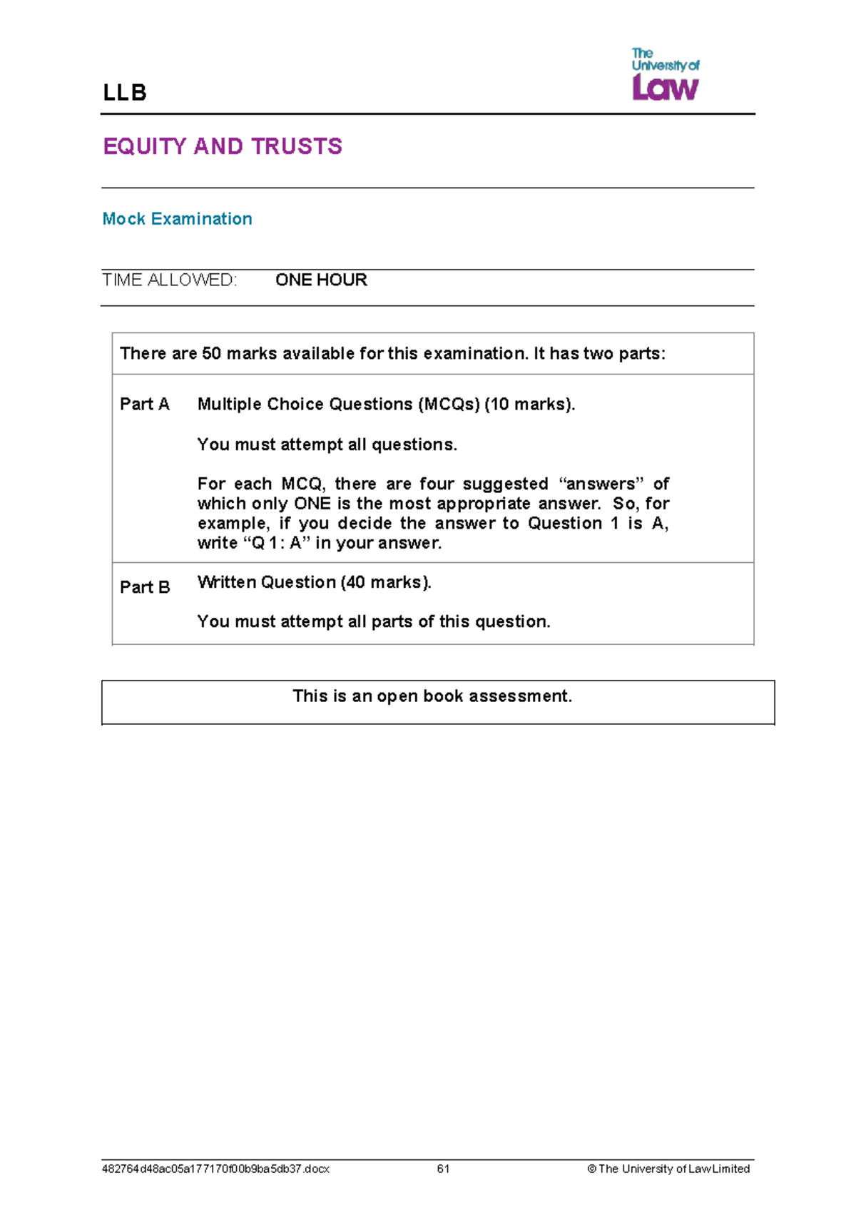 LLB EQUITY AND TRUSTS CE02 Mock Exam: MCQs & Written Questions - Studocu