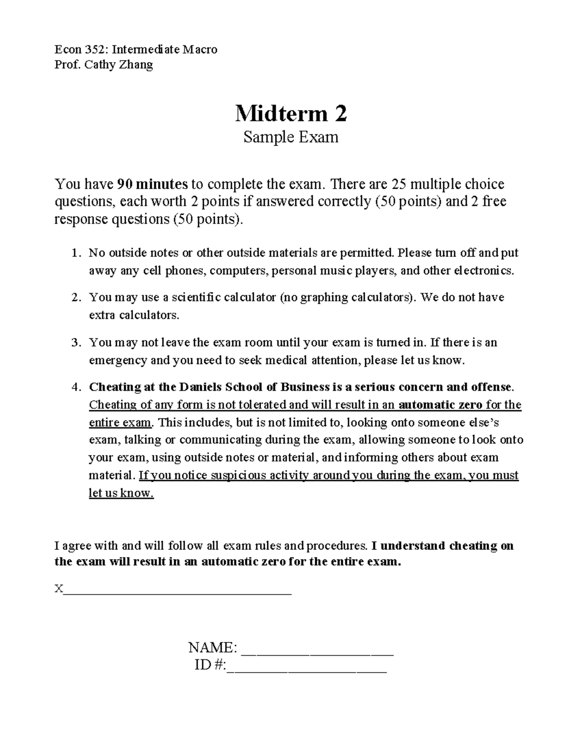 Econ 352 Midterm 2 Sample Exam Key 2024: Solutions & Guidelines - Studocu