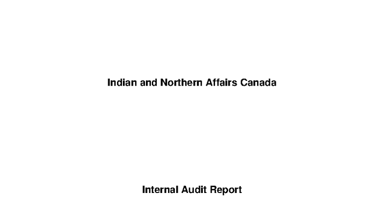 Audit of Liabilities: INAC Internal Audit Report (June 2009) - Studocu