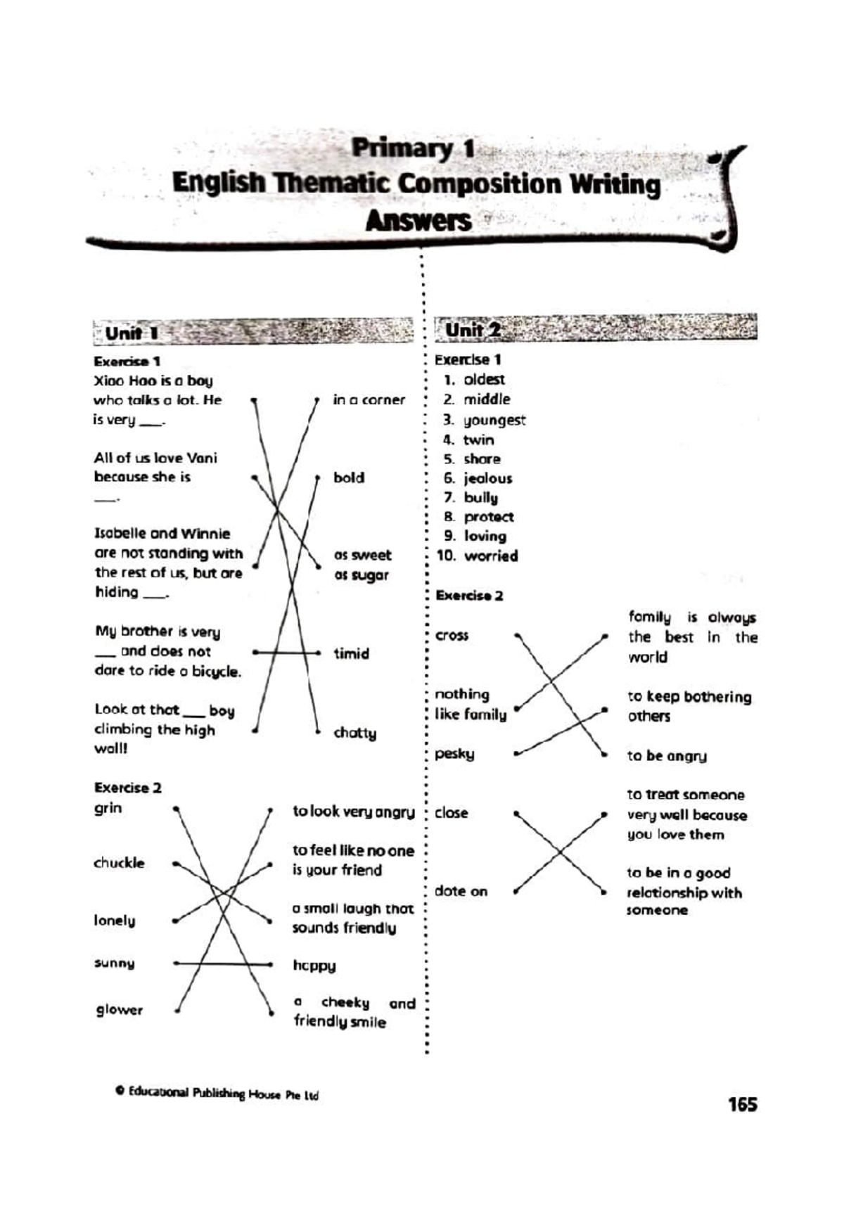 Primary 1 English Thematic Composition Writing Answers Units 1-10 - Studocu