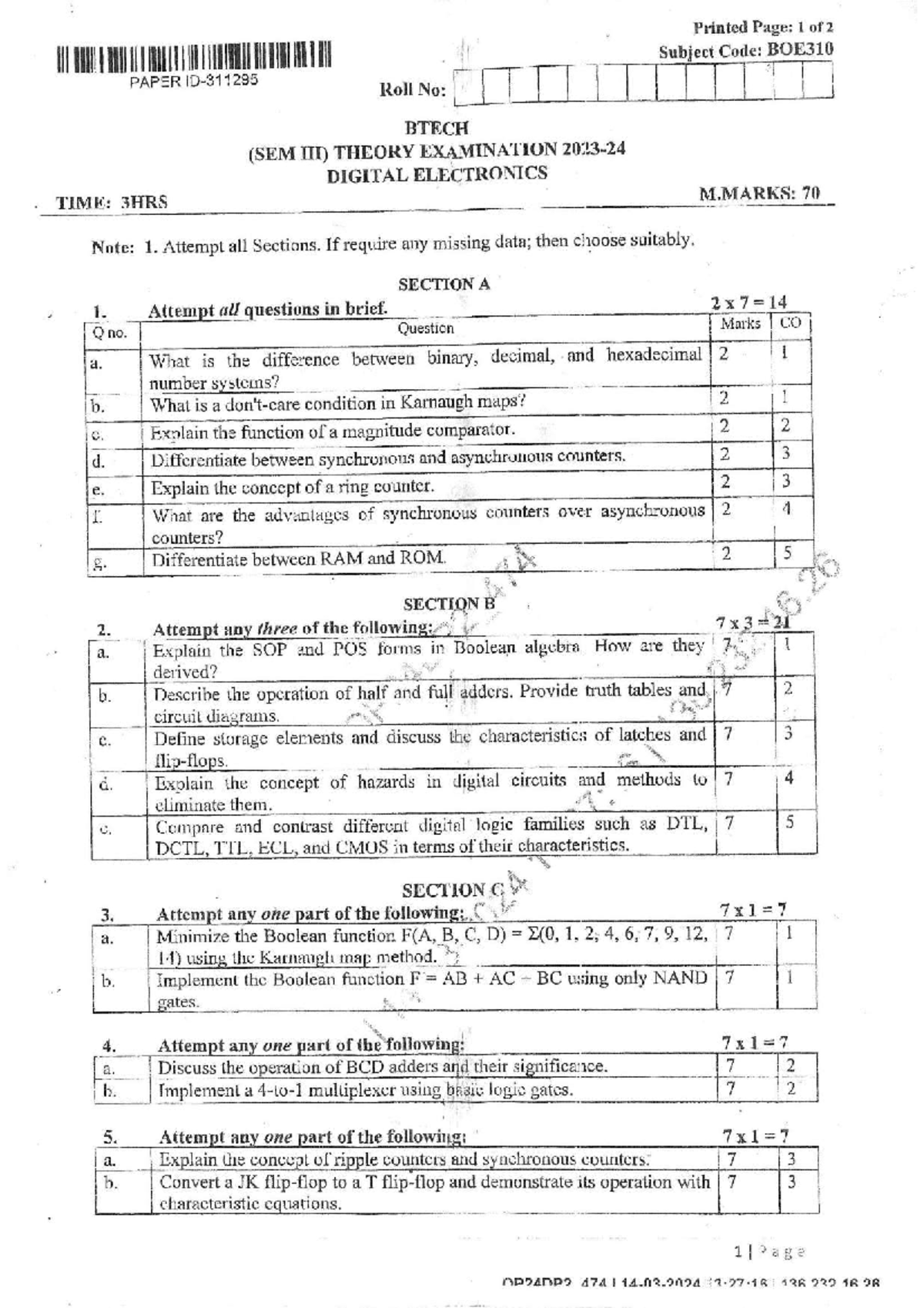 BOE310 - Digital Electronics Theory Exam Notes - 2023-24 - Studocu