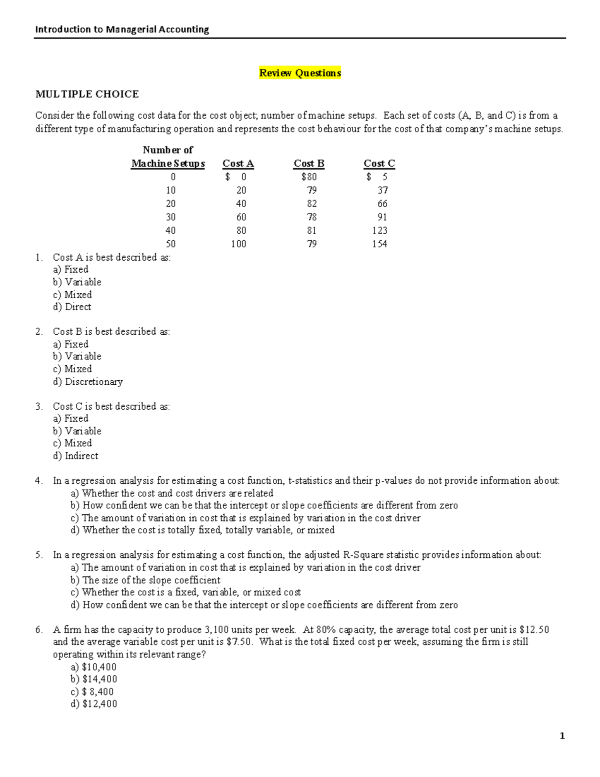 Managerial Accounting 101 - Review Questions - Final Exam Guide - Studocu