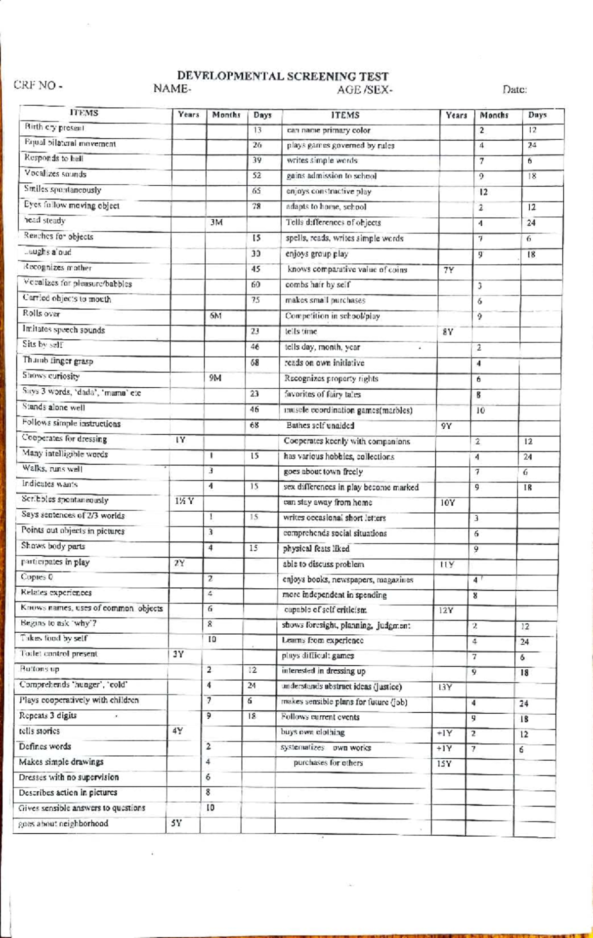 DST & VSMS - Developmental Screening Test Study Material - Studocu