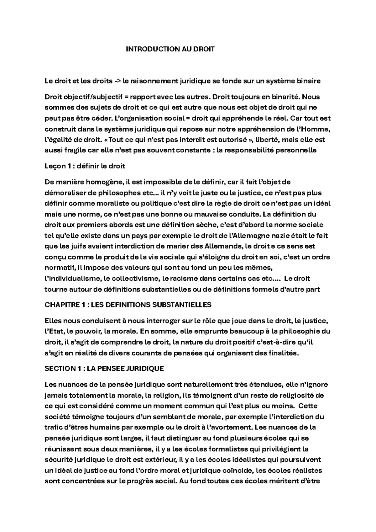 Semestre 1 - Introduction au Droit : Concepts et Raisonnement Juridique ...