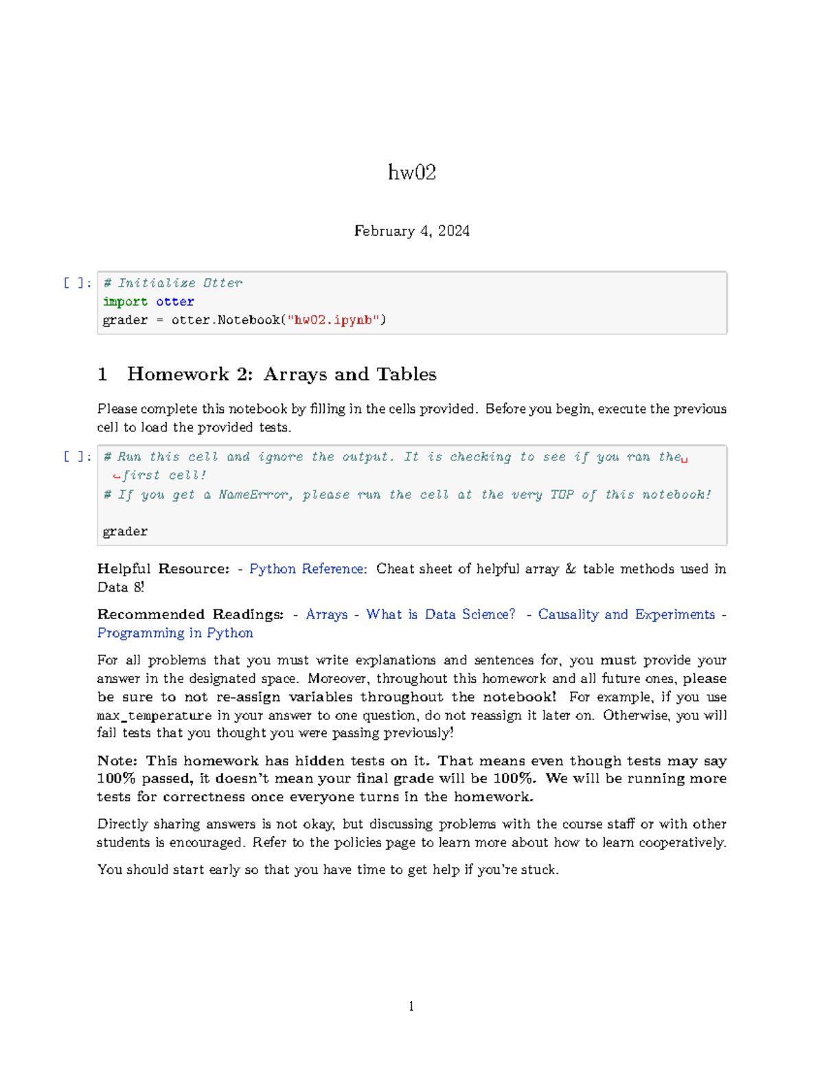 Hw02 - Homework 2: Arrays and Tables for Data Science - Studocu