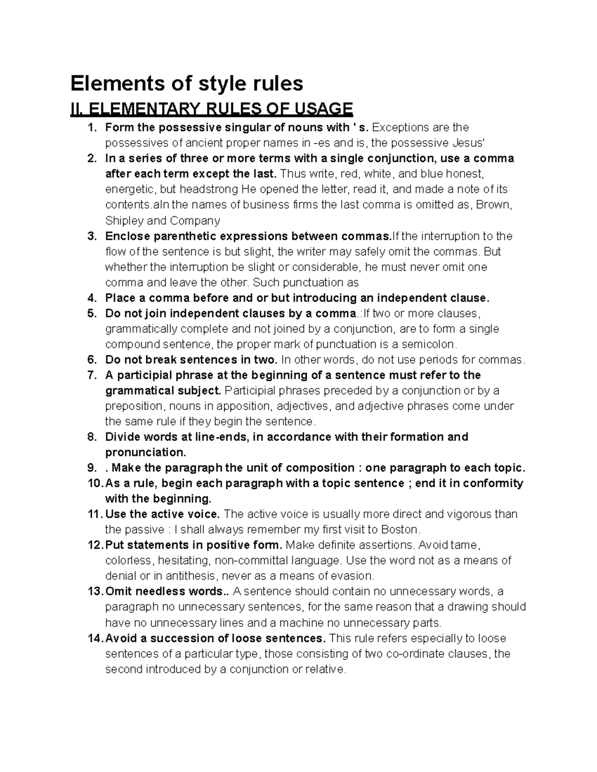 Elements of style rules - ELEMENTARY RULES OF USAGE Form the possessive ...