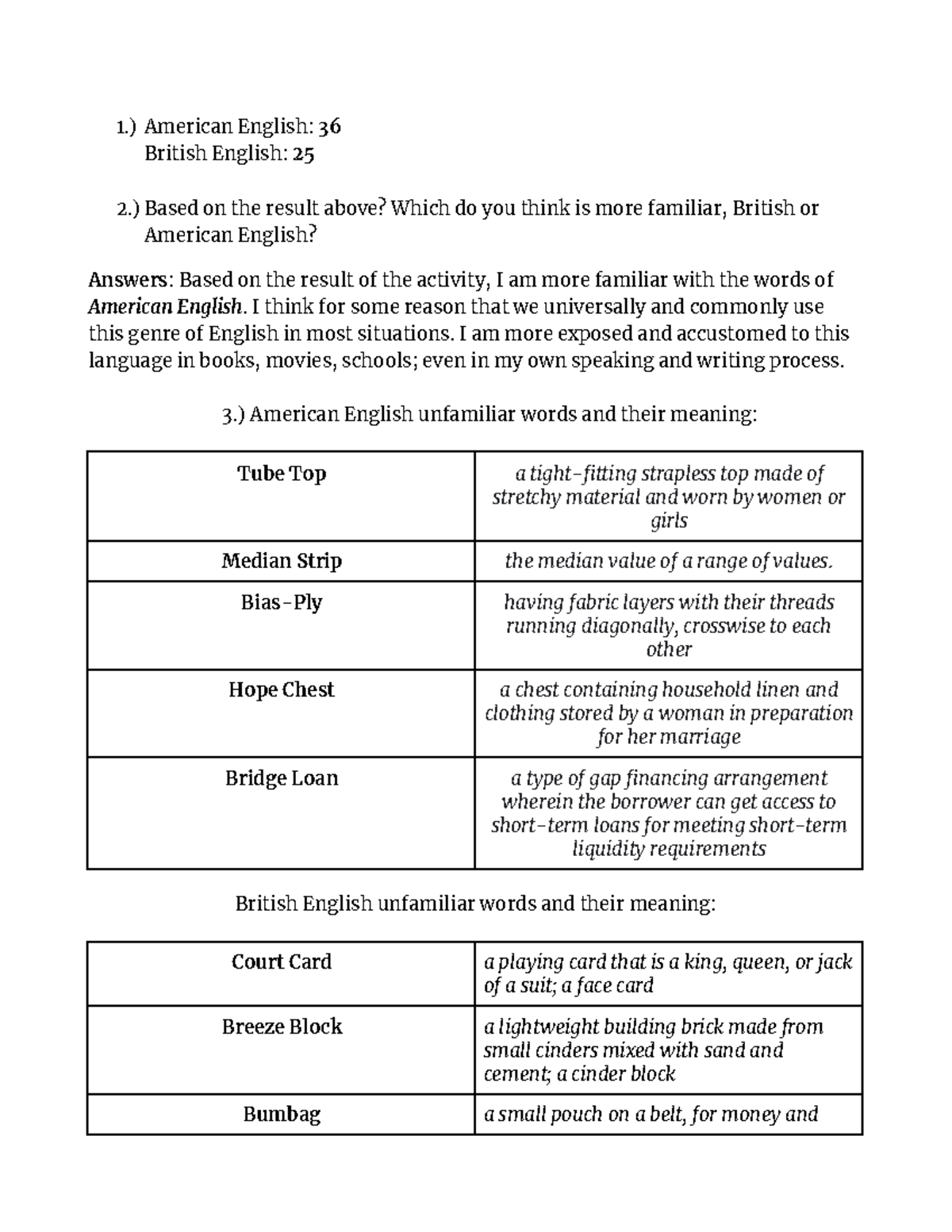Filipinism Essay Activity: Exploring American vs. British English - Studocu