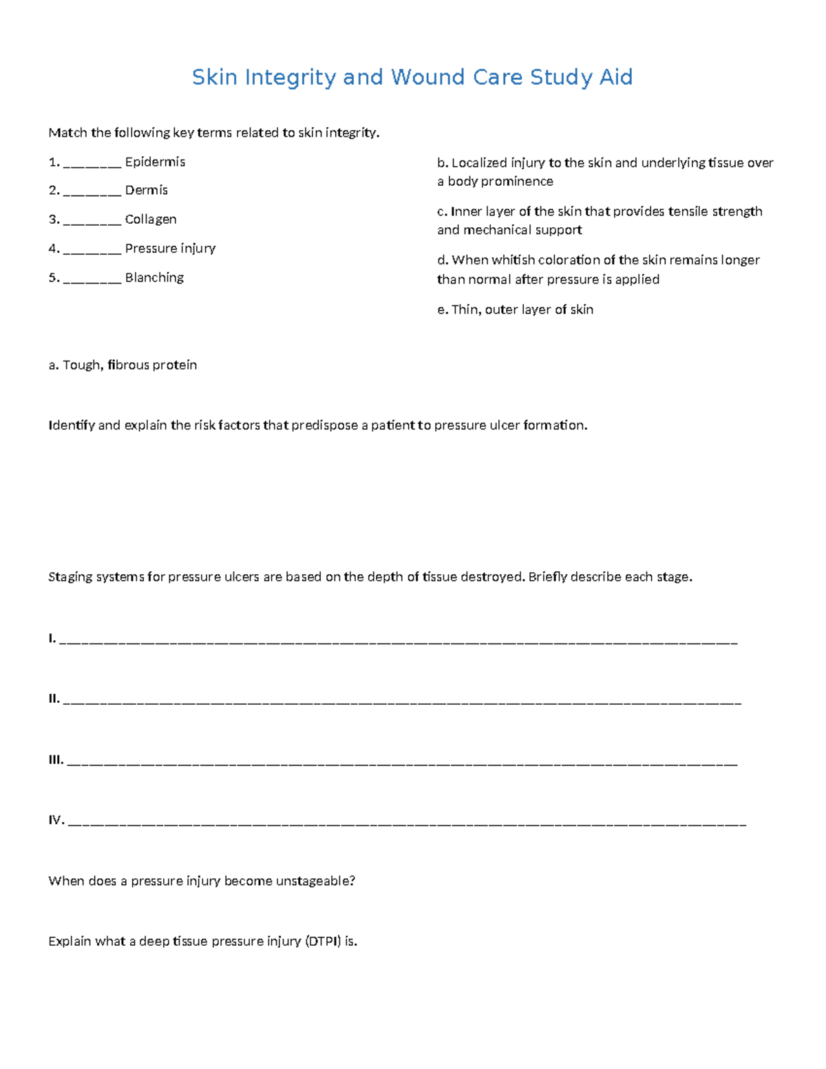 Skin Integrity and Wound Care Study Aid: Key Concepts & Definitions ...
