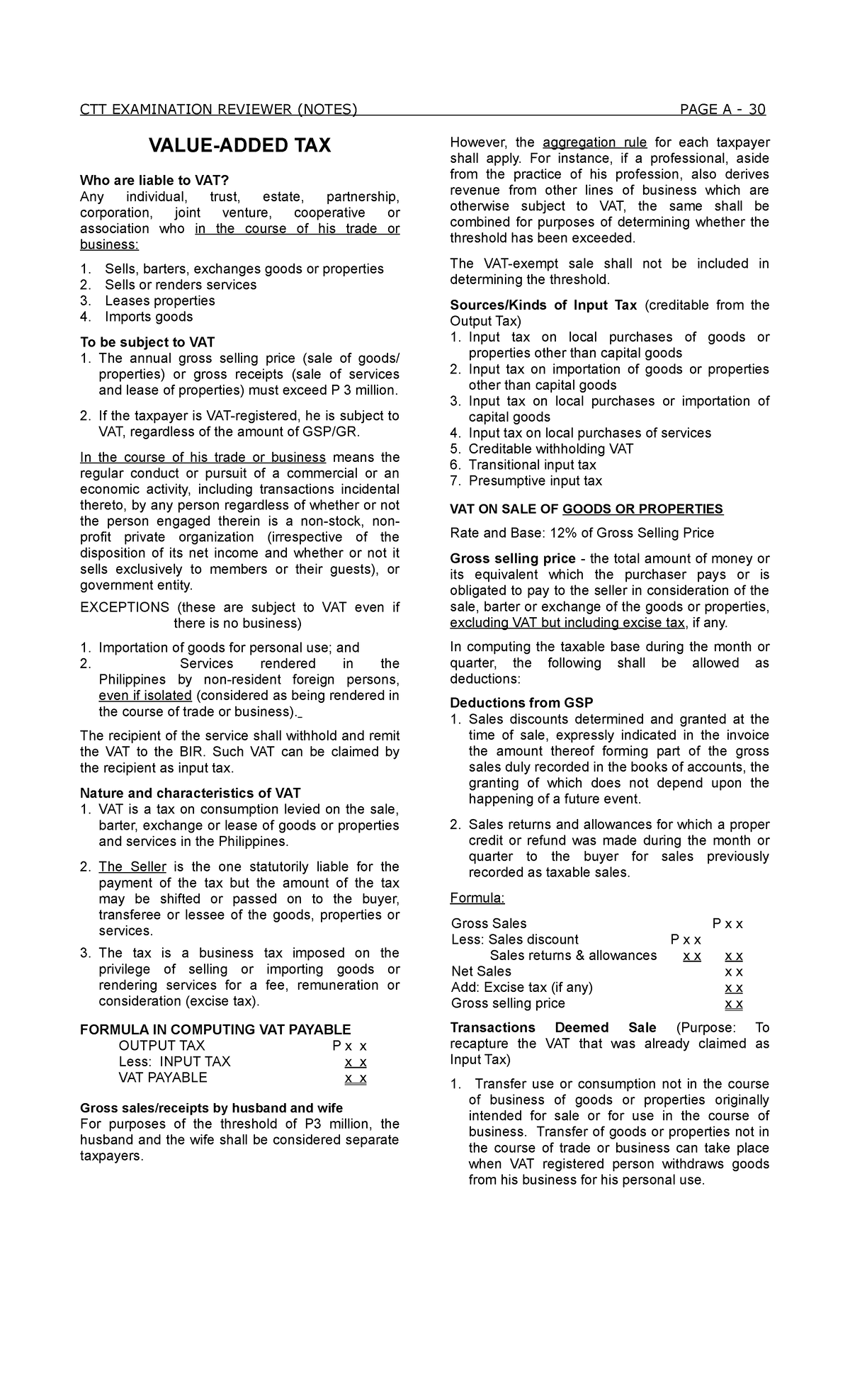 VAT - Comprehensive Reviewer on Value-Added Tax Regulations - Studocu