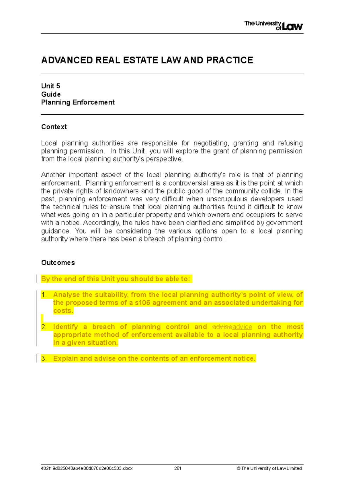 Advanced Real Estate Law - Unit 5 Workshop Guide on Planning ...