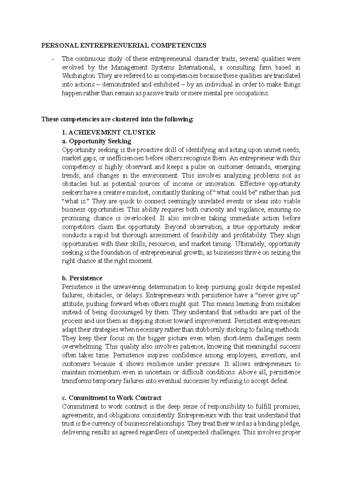 Chapter 2: Personal Entrepreneurial Competencies (PEC) Analysis - Studocu