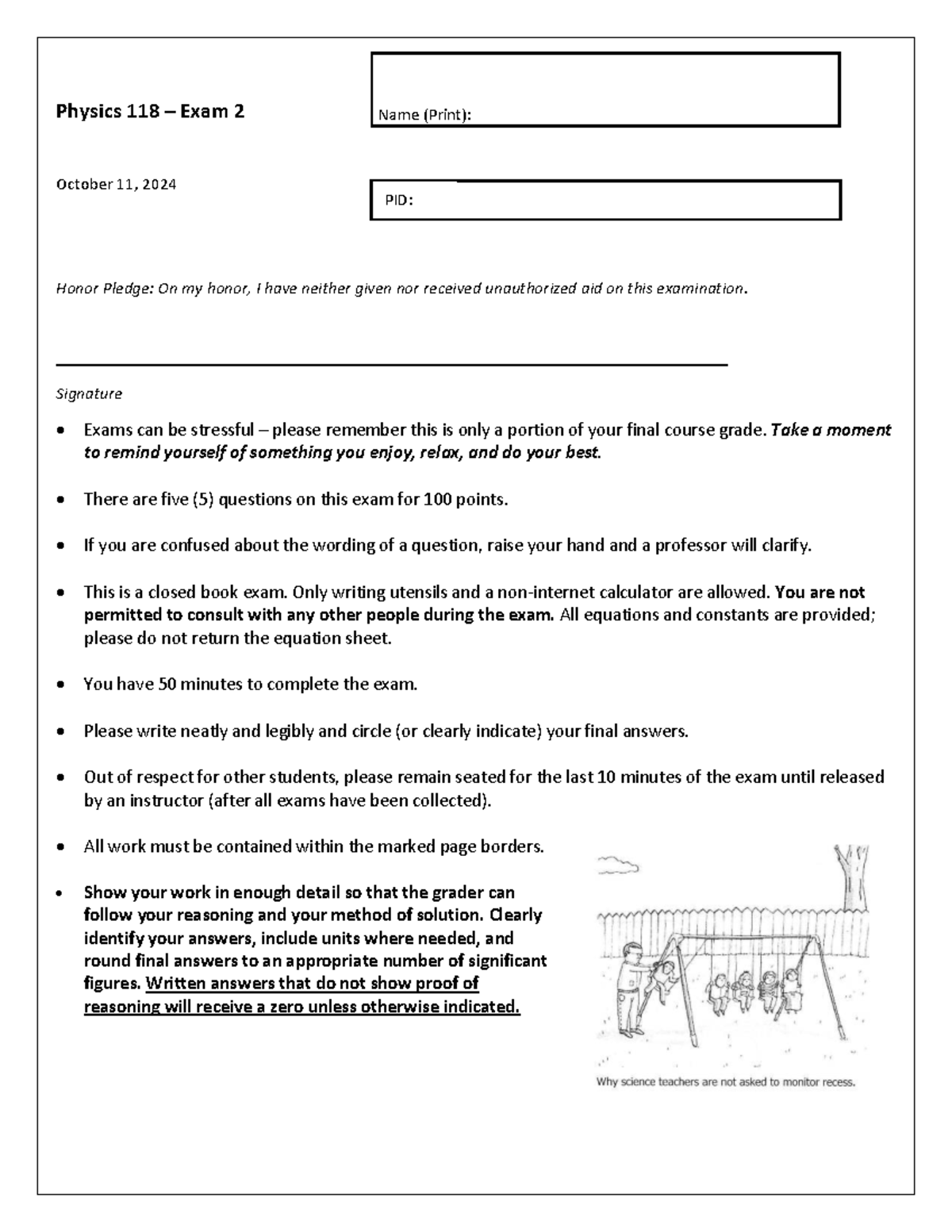 Physics 118 Exam 2 - Fall 2024 Guidelines and Questions - Studocu
