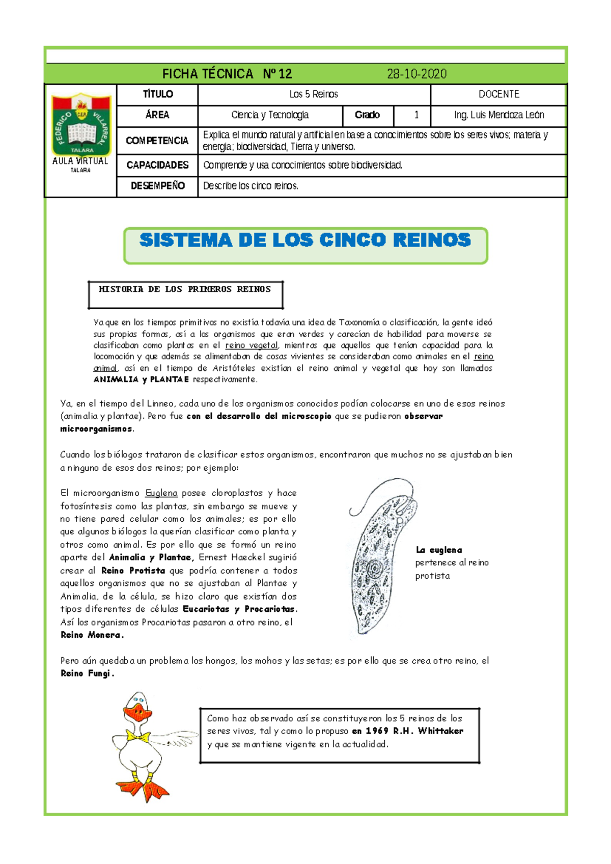 7. Ficha Técnica: Los 5 Reinos en Biología (Grado 1) - Studocu