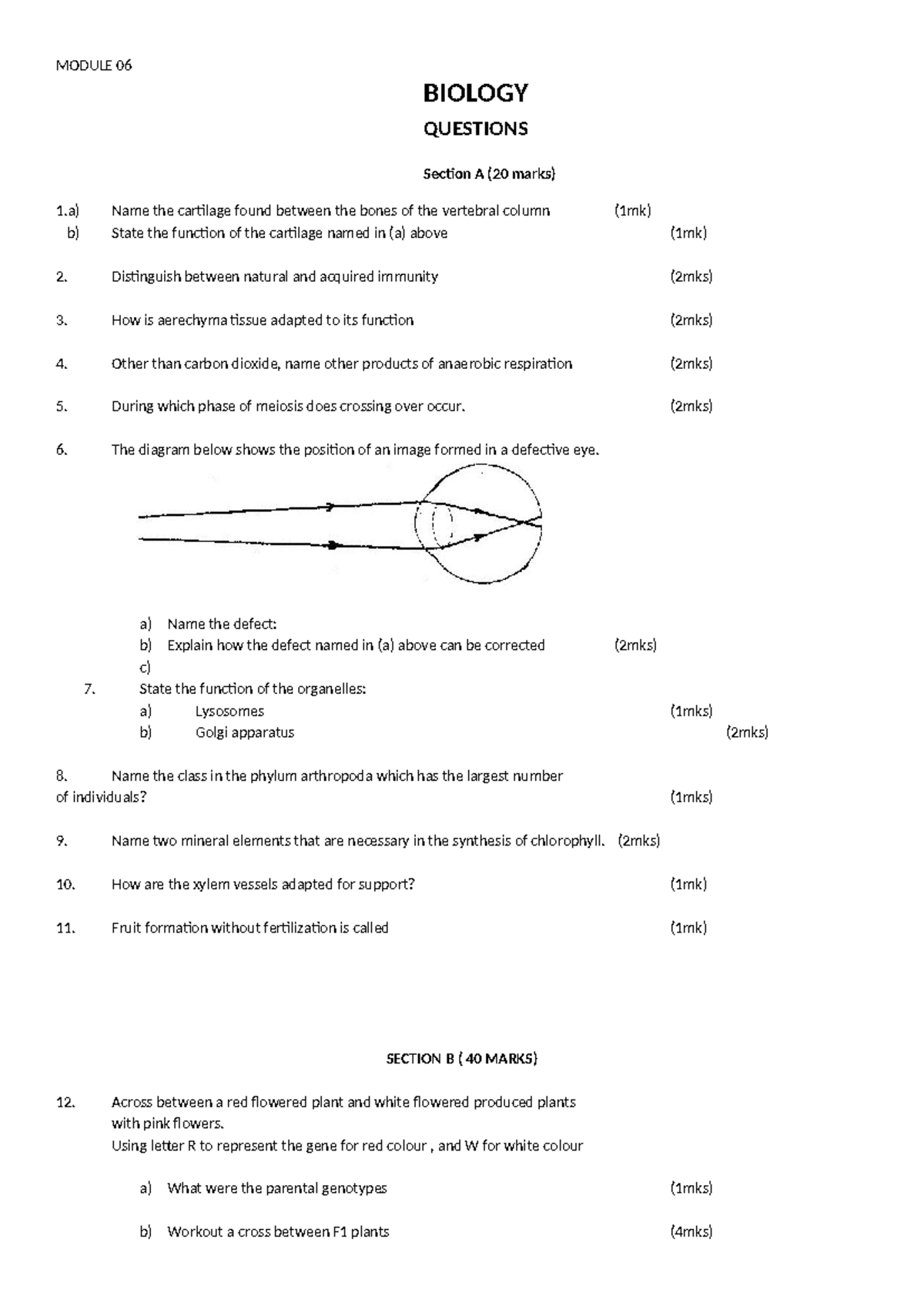 Module 06 Biology Revision Questions and Answers - Studocu