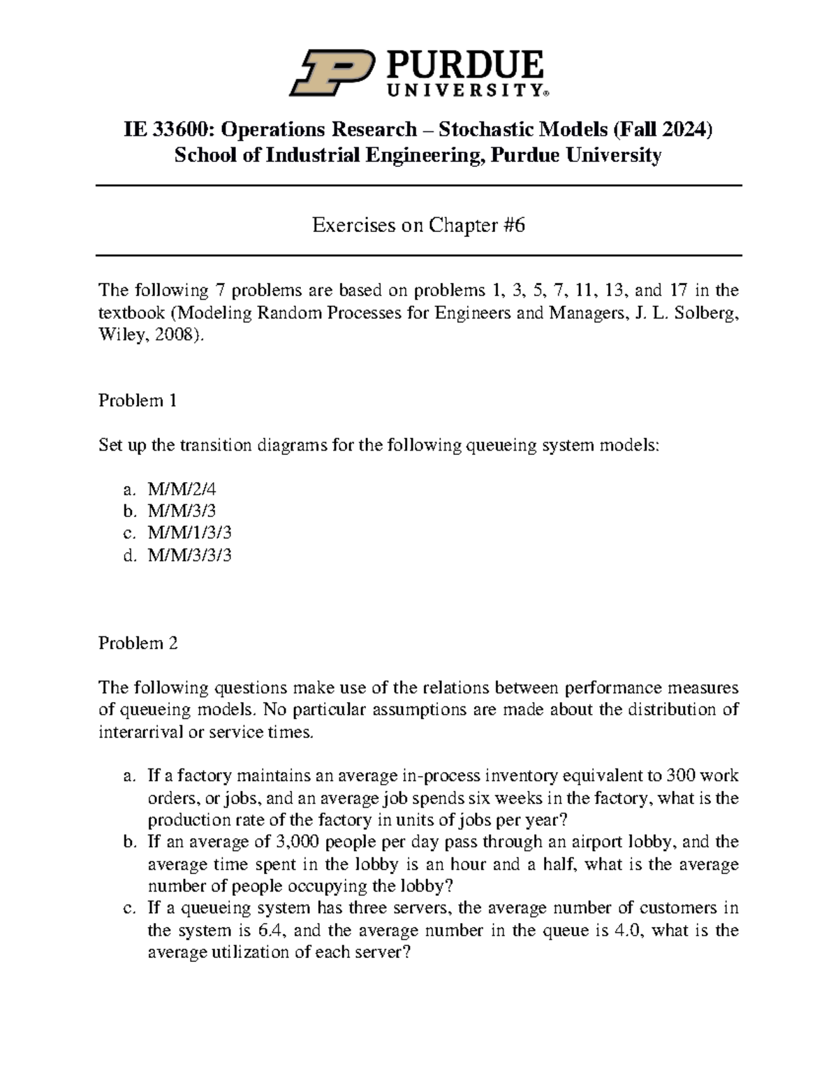 IE 33600: Operations Research Stochastic Models - Ch 6 Exercises - Studocu