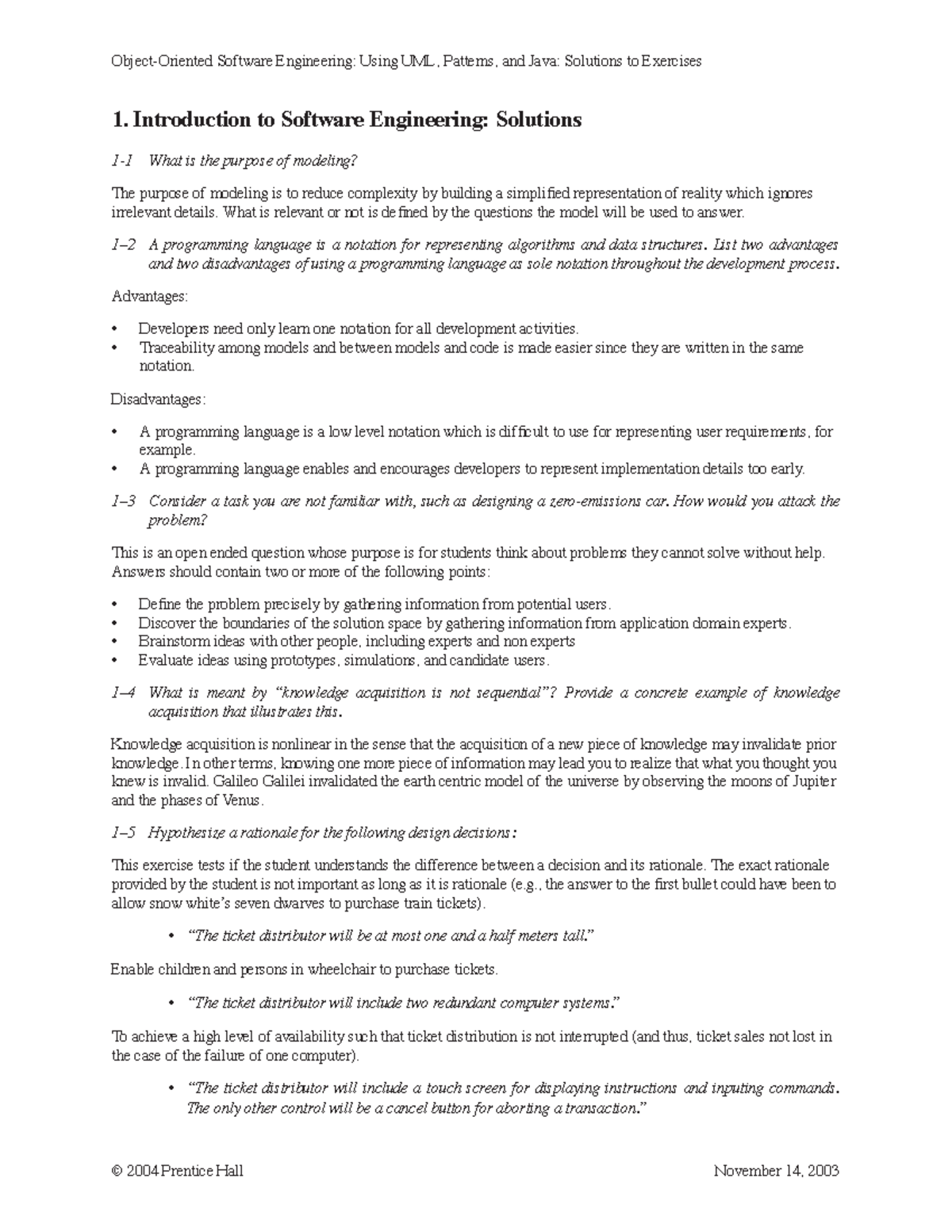 Oose Solutions - Software Engineering Modeling & UML Answers - Studocu