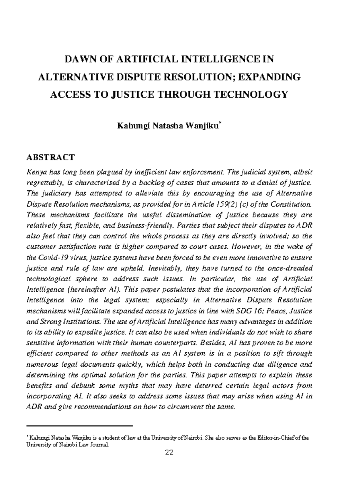 AI in ADR: Expanding Access to Justice in Kenya Through Technology ...