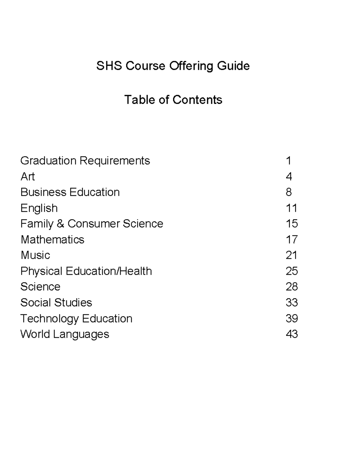 SHS Course Offering Guide: Graduation Requirements & Electives - Studocu