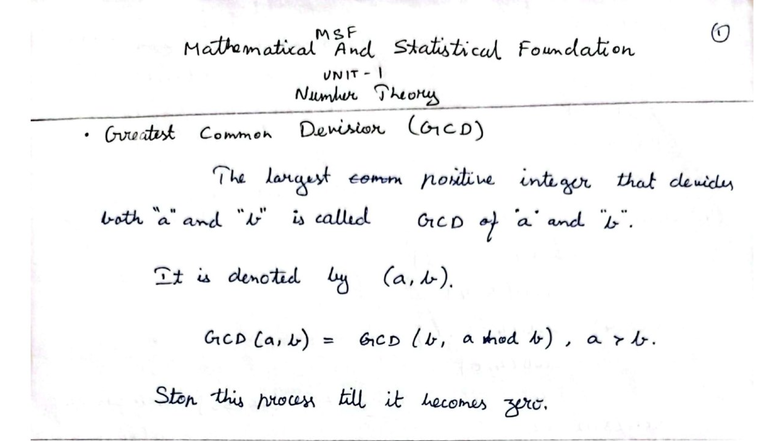 MSF 1 Number Theory: Understanding GCD and Its Applications - Studocu