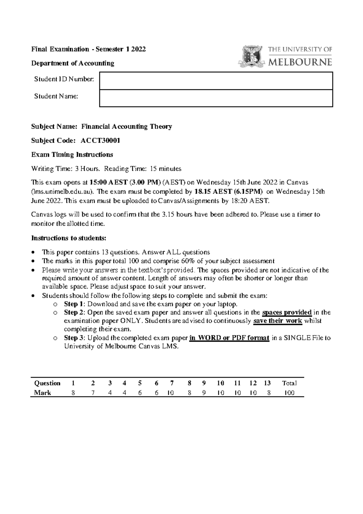 Final Exam Guide for ACCT 30001: Financial Accounting Theory 2022 - Studocu