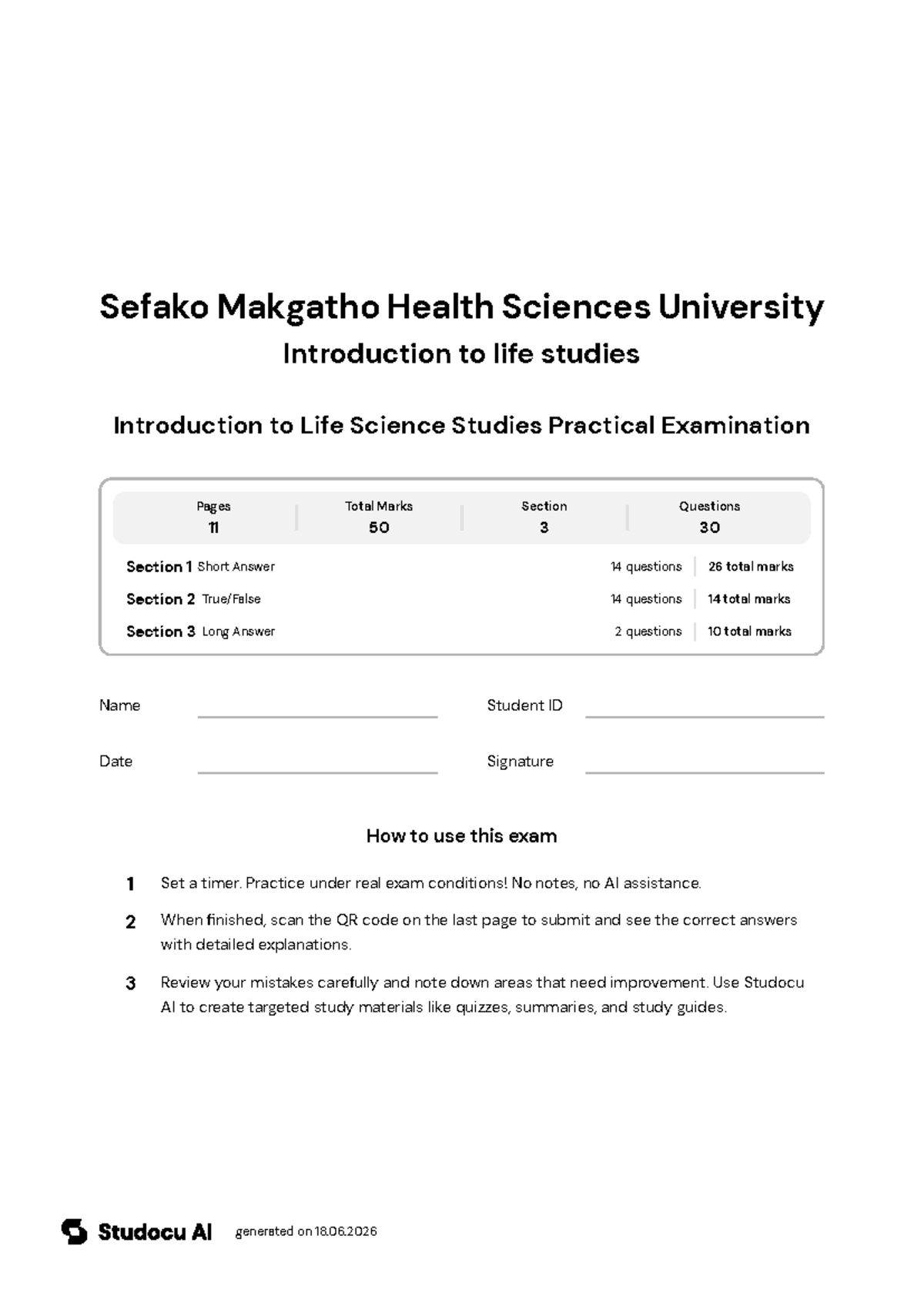 Life Science Studies Practical Exam Instructions - Studocu