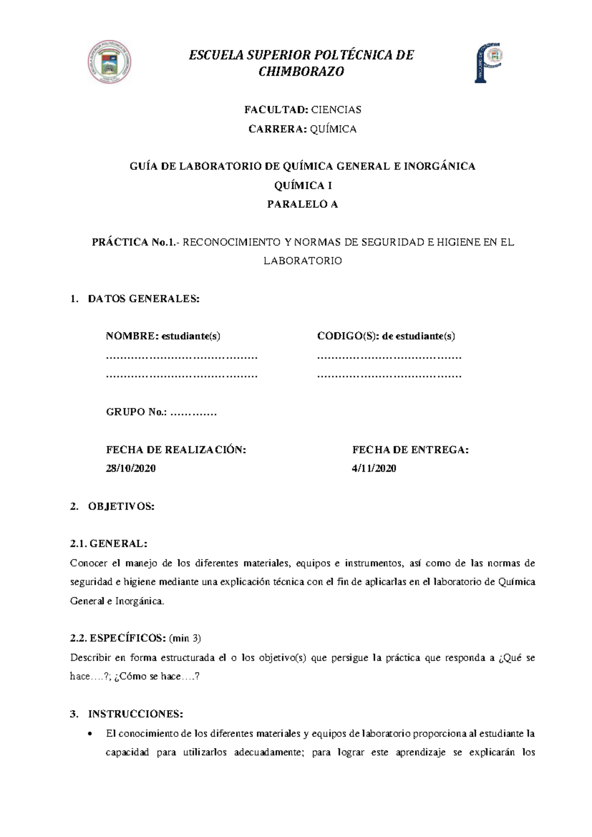 GUÍA No.01 Reconocimiento Y Normas DE Seguridad E Higiene EN EL ...