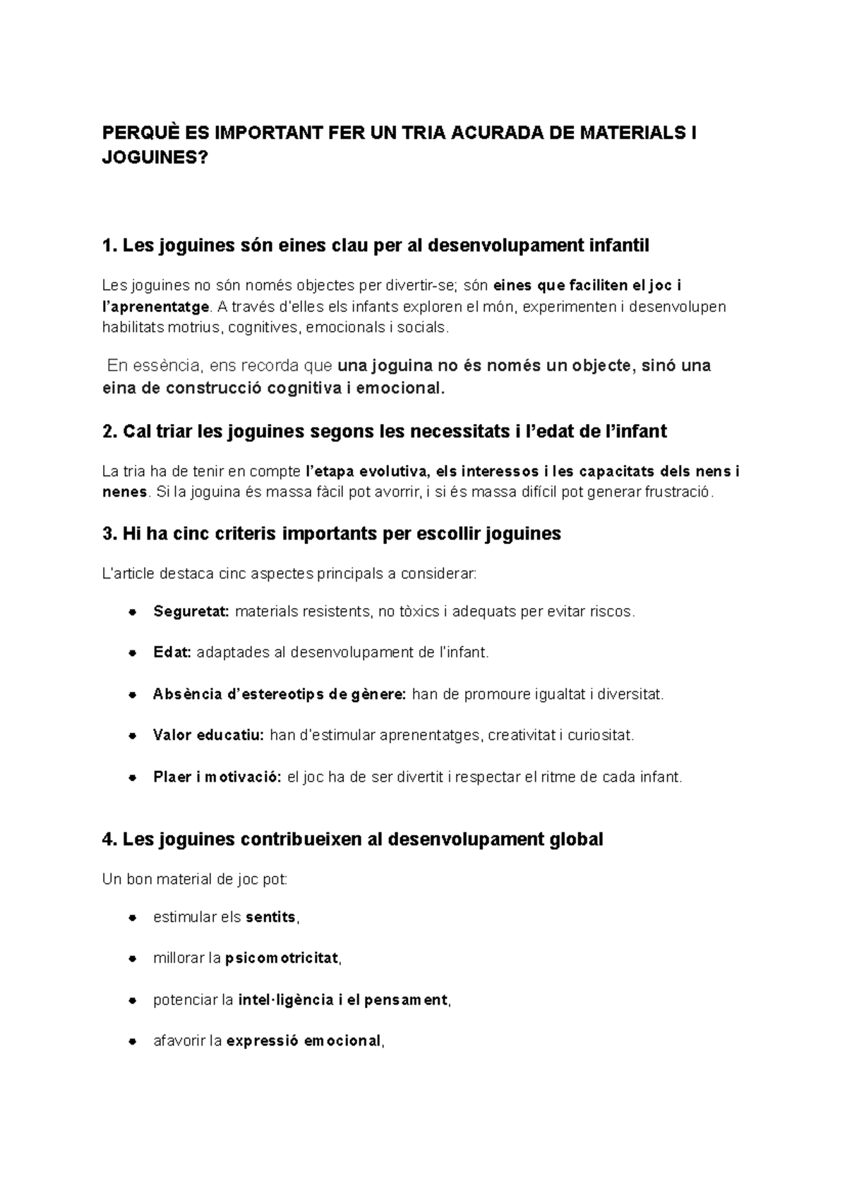 Importància de la Tria de Materials i Joguines per al Desenvolupament ...