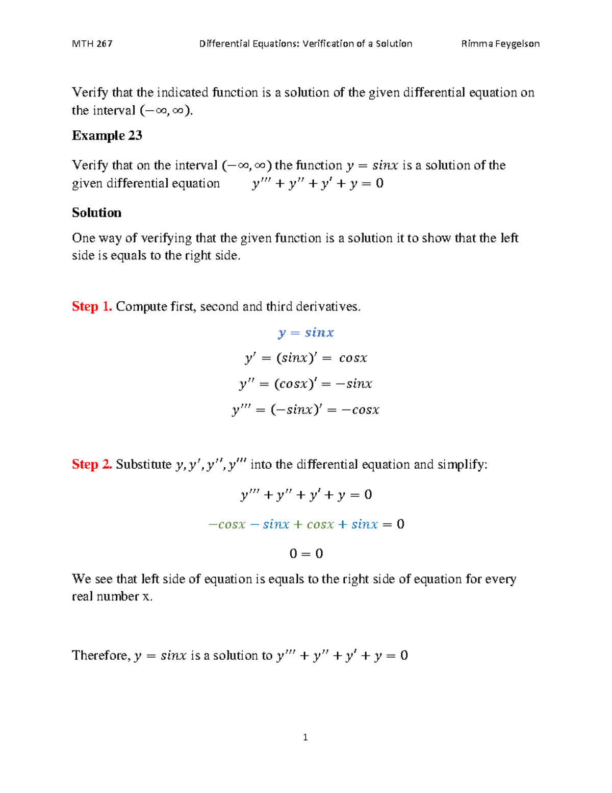 1.1.04 Verification of Functions as Solutions in DE - Studocu