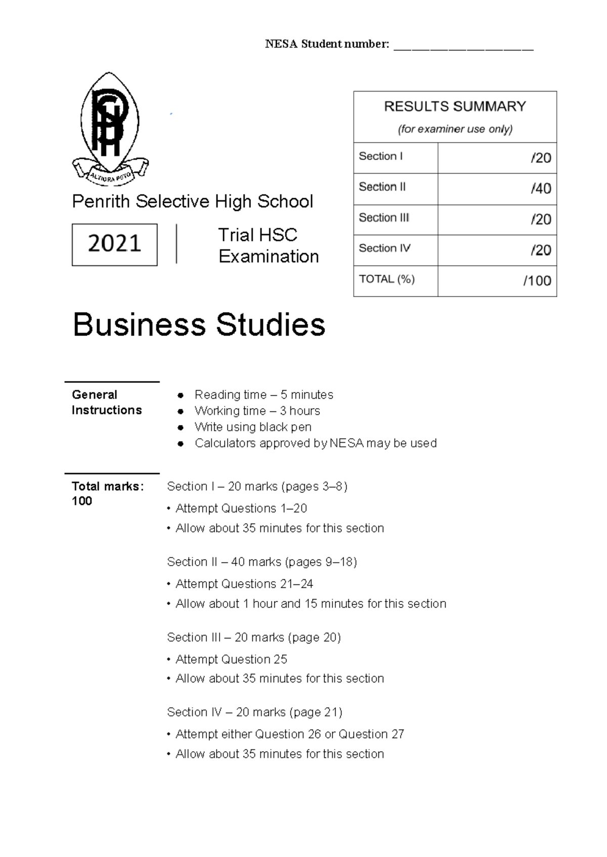Penrith 2021 Business Studies Trial HSC Exam Solutions - Studocu