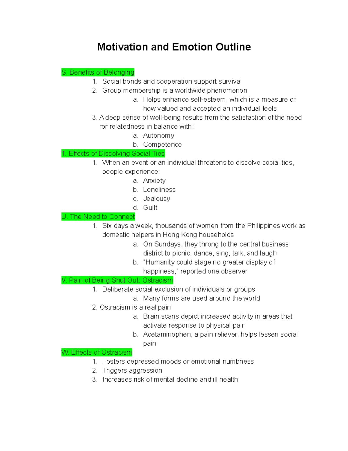 PSY 101 - Motivation and Emotion: Outline Notes for Study Prep - Studocu