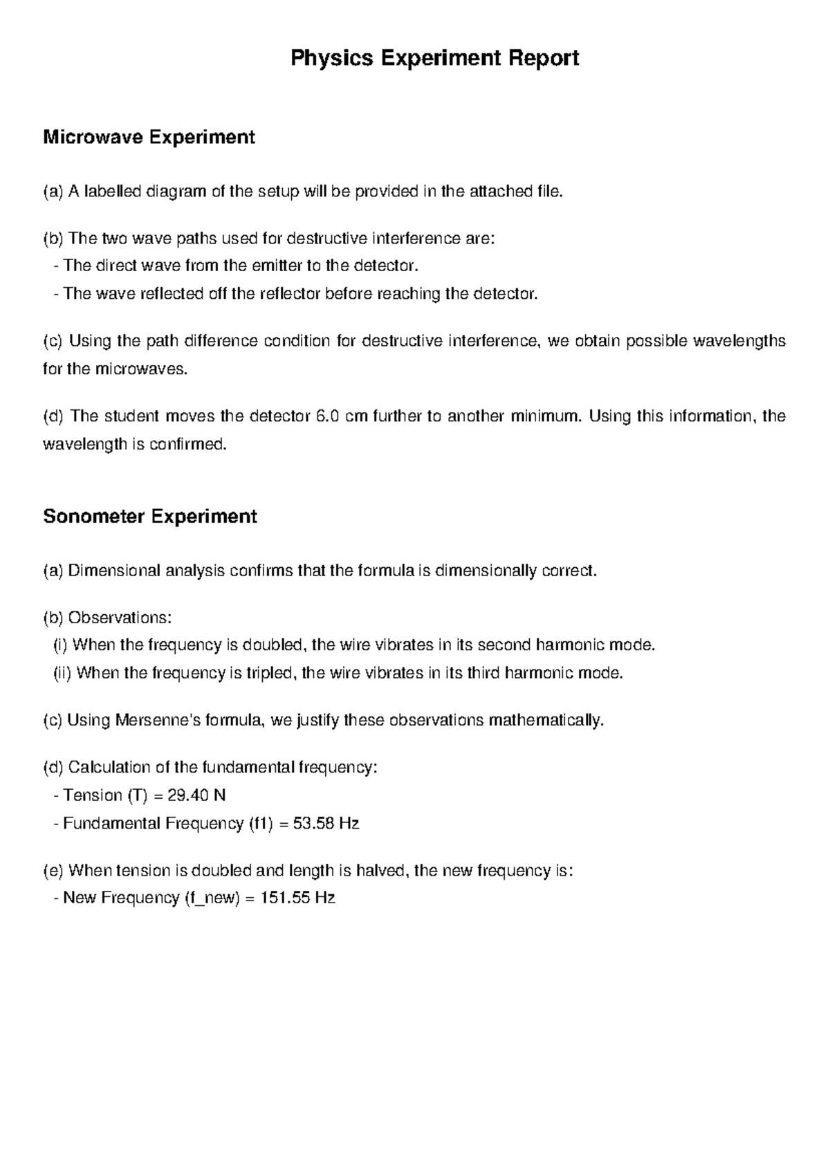 Physics Experiment Report-1: Microwave & Sonometer Experiments - Studocu