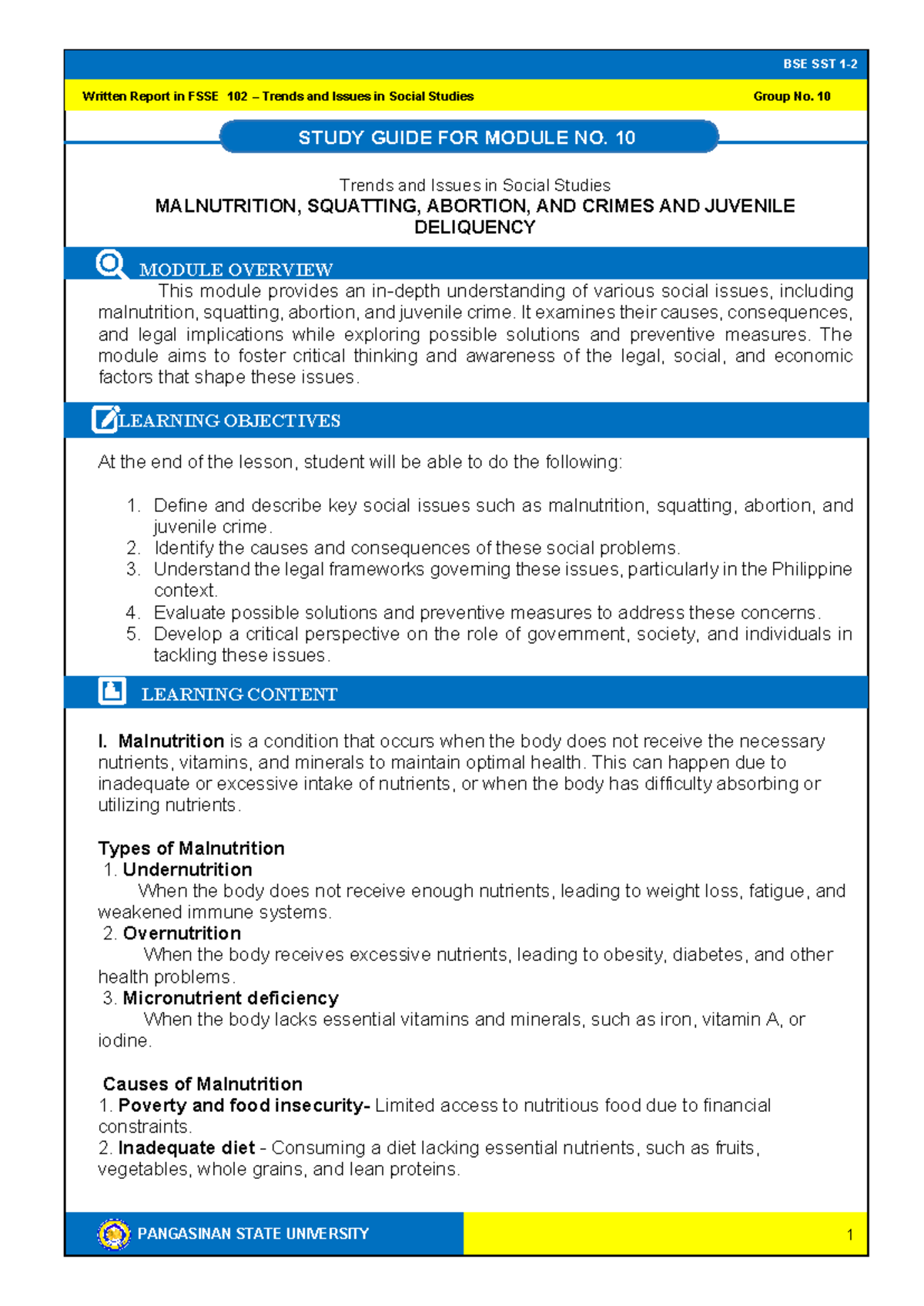 BSE SST Study Guide for FSSE 102: Social Issues Overview - Studocu