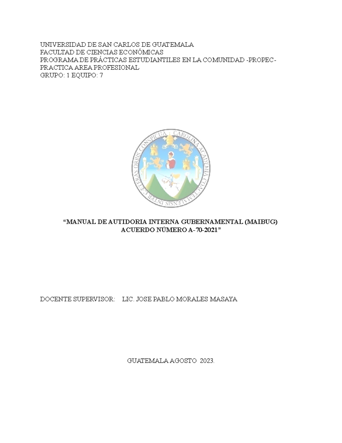 Práctica Final de Auditoría Interna Gubernamental - MAIGUB - Equipo 7 - Document Preview