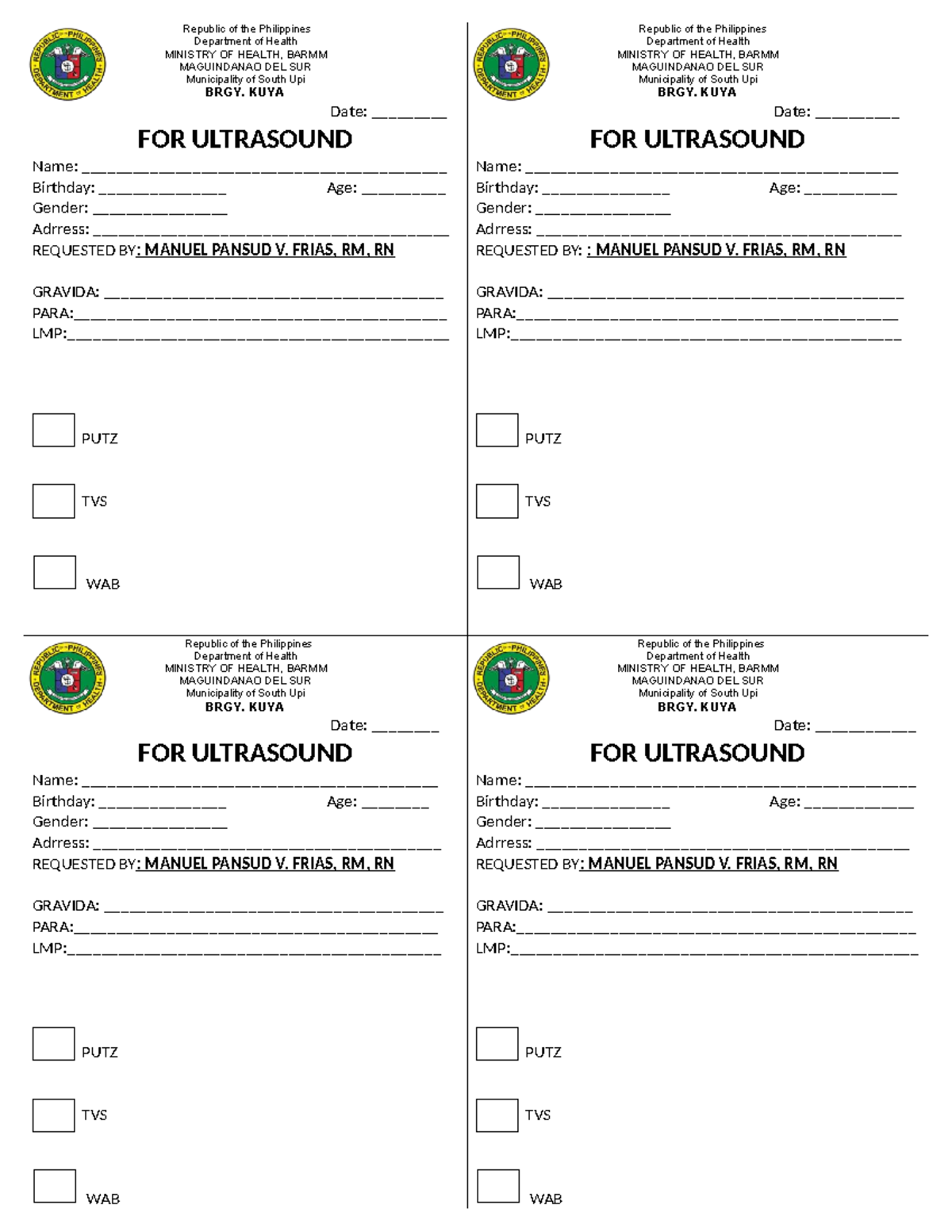 Ultrasound Request Form - RFSGR - Studocu