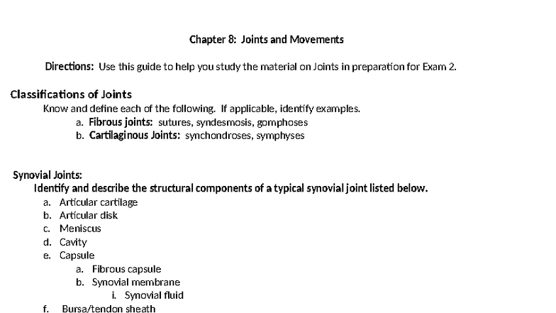 ANATOMY AND PHYSIOLOGY JOINTS STUDY GUIDE visual data 7