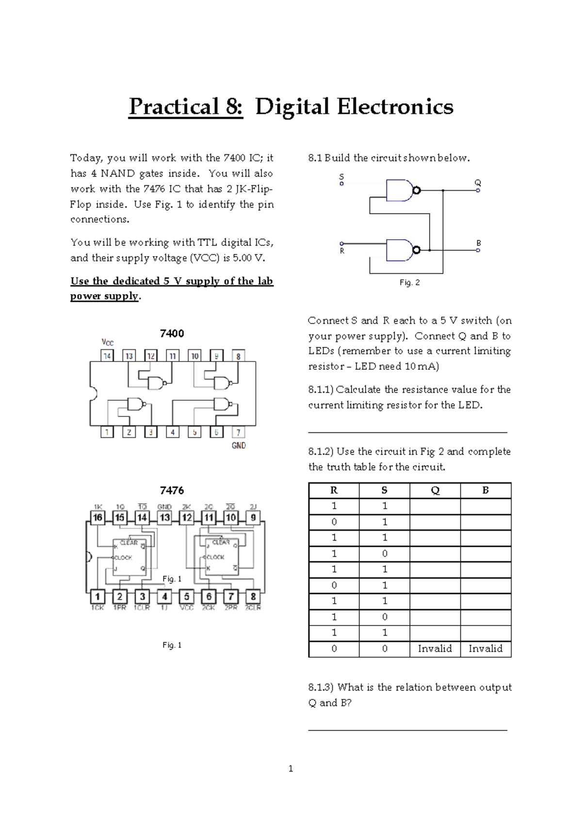 Practical 8: Exploring Digital Electronics with 7400 & 7476 ICs - Studocu