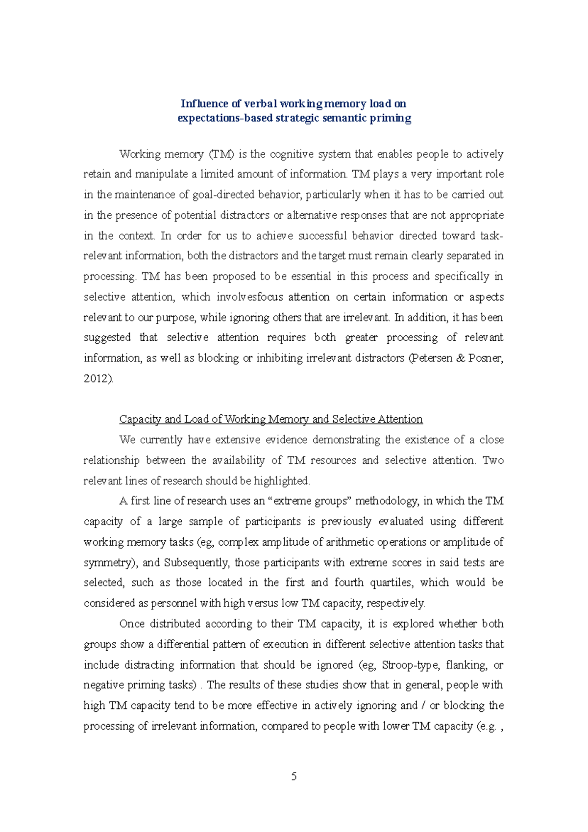 Influence of verbal working memory load on expectations-based strategic ...