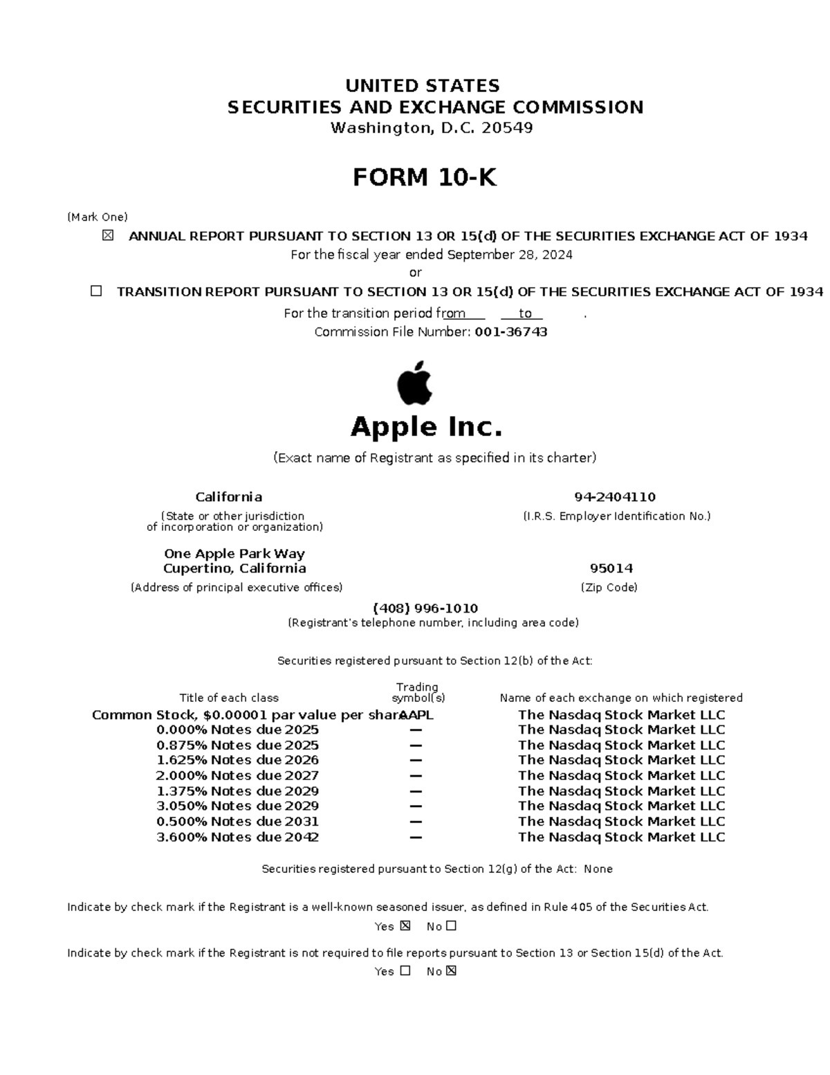 Apple Inc. 2024 Annual Report (Form 10-K) - Comprehensive Overview ...