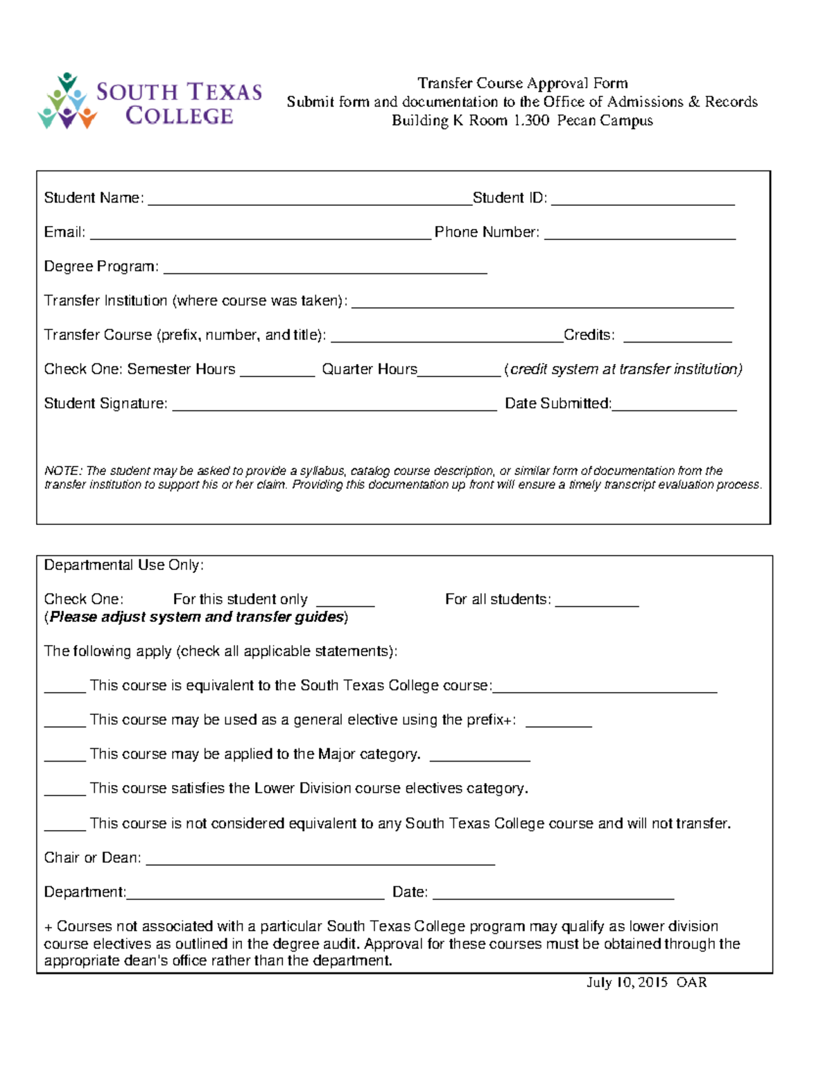 Transfer Course Approval Form STU: Submission Details & Requirements ...