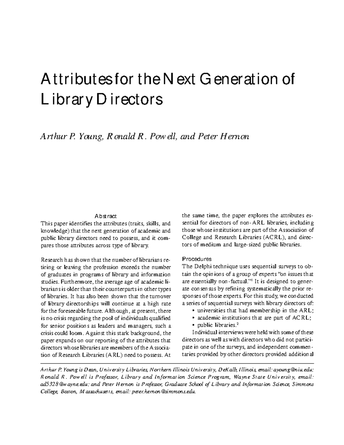Attributes for the Next Generation of Library Directors (ACRL) - Studocu