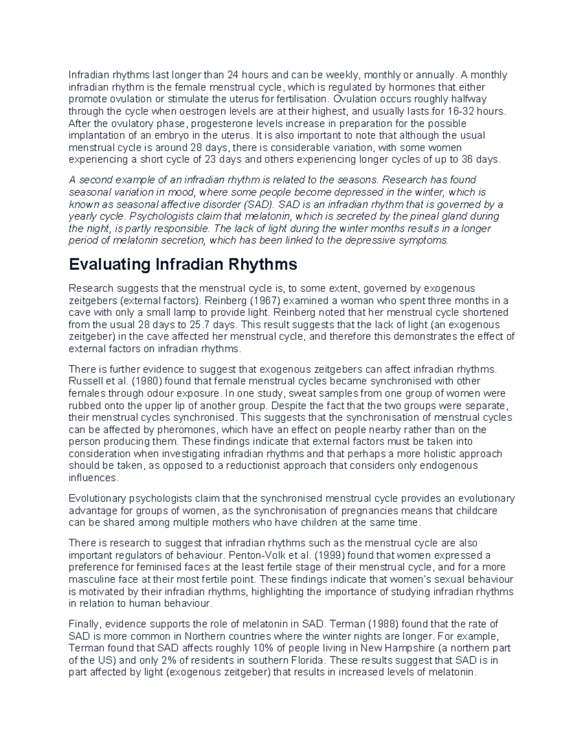 Infradian Rhythms: Menstrual Cycle & Seasonal Affective Disorder ...