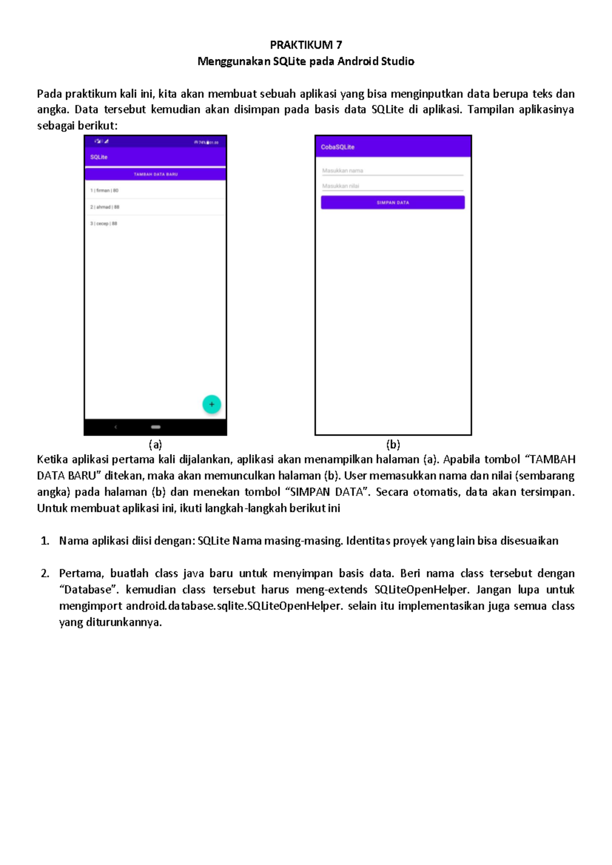 Modul Praktikum 7: Implementasi SQLite di Android Studio - Studocu