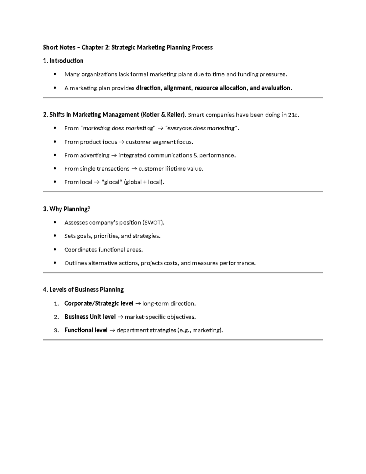 Chap 2 Short Notes: Strategic Marketing Planning Process - Studocu
