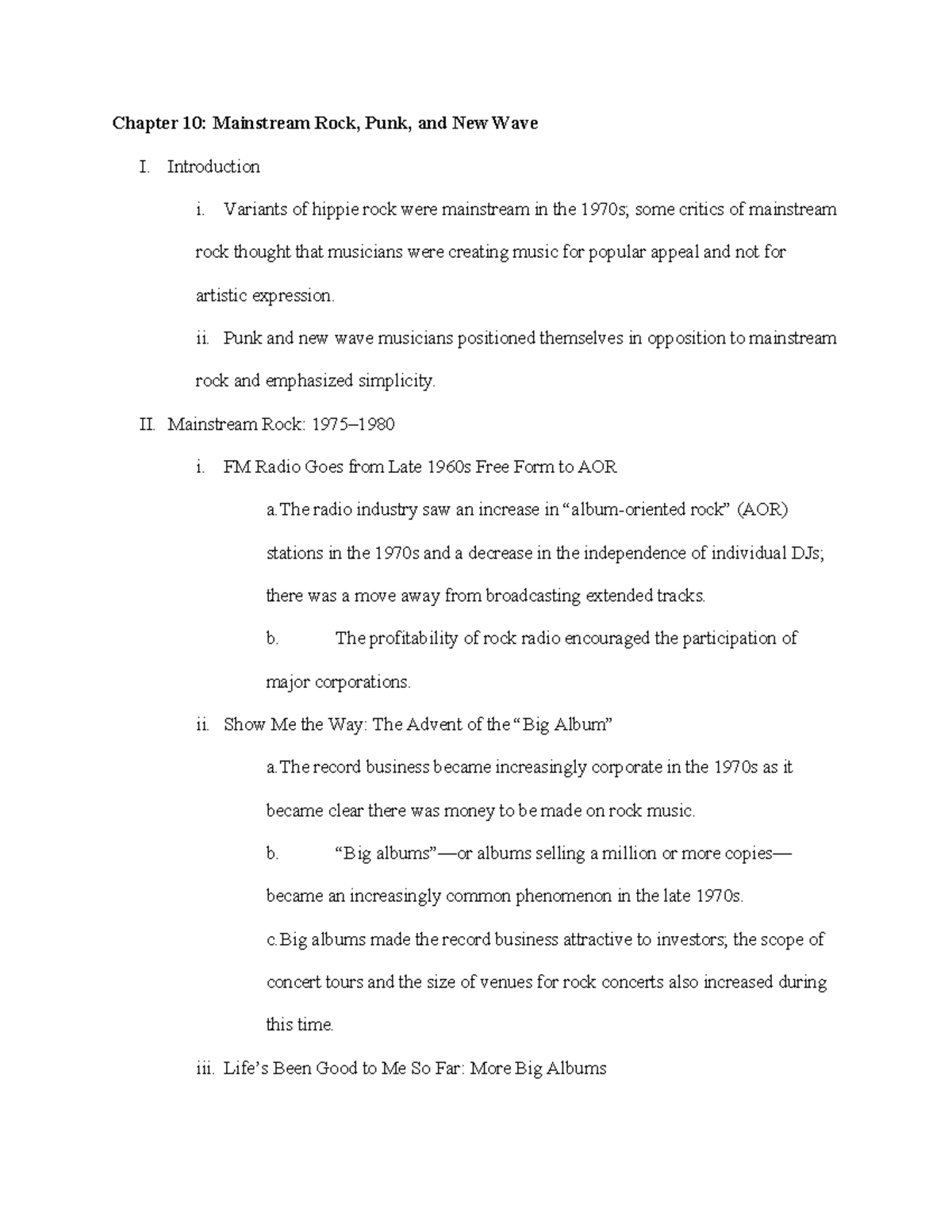 WTS5-Chapter 10-Outline: Mainstream Rock, Punk, and New Wave - Studocu