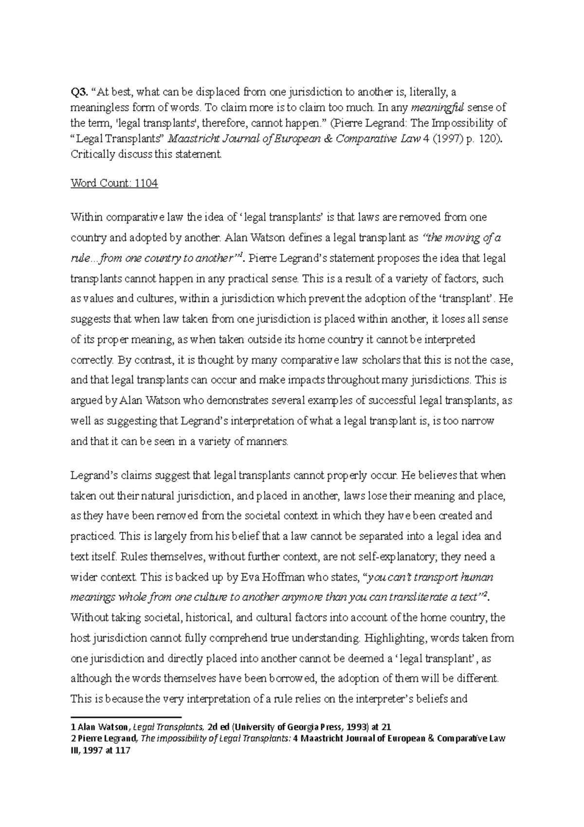 "The Impossibility of Legal Transplants" essay - Document Preview