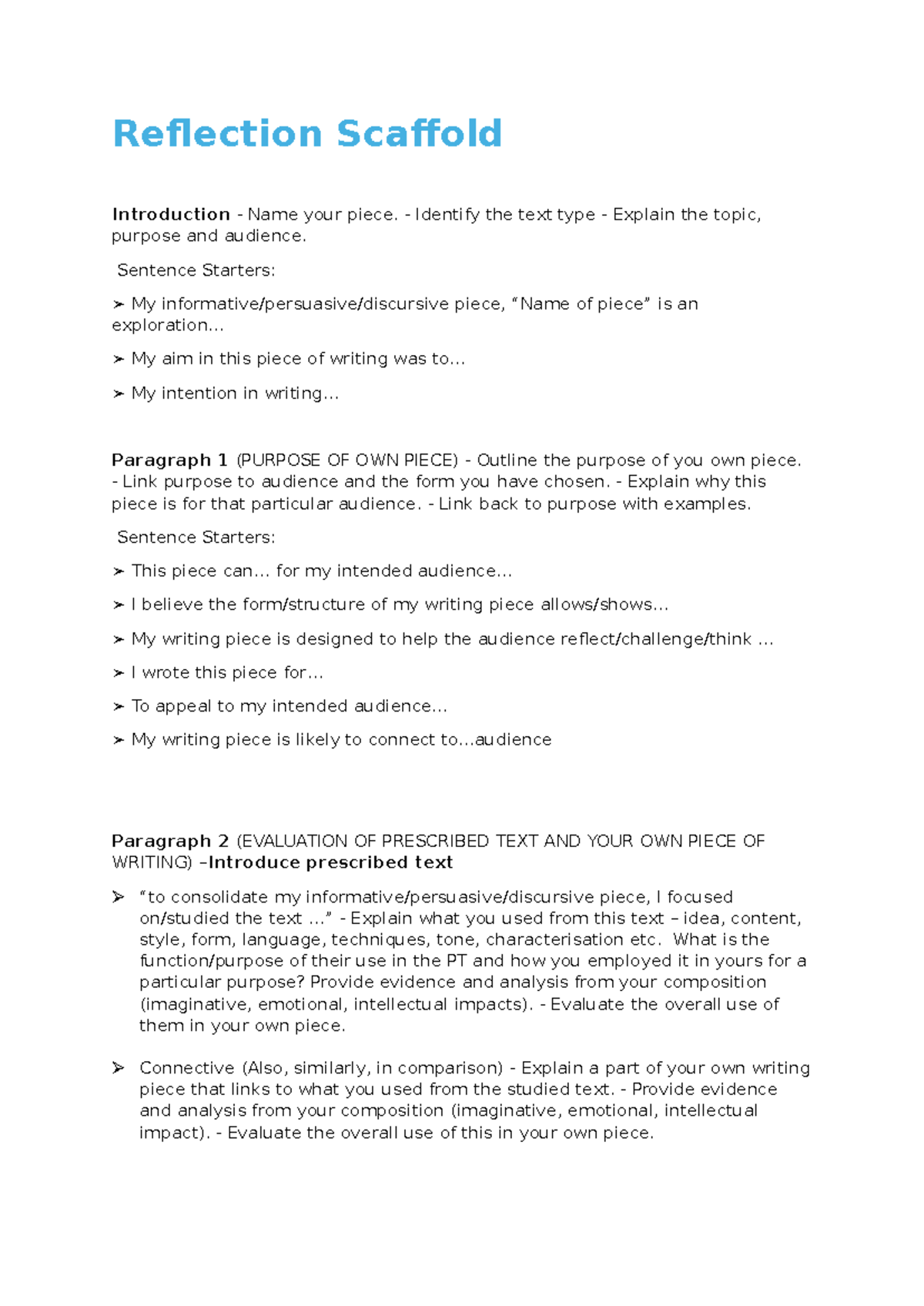 Reflection Scaffold: Analyzing Purpose and Audience in Writing - Studocu