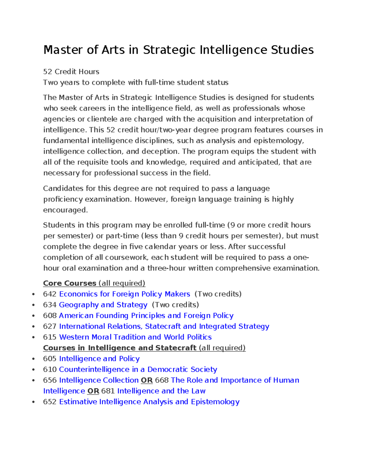 MA Strategic Intelligence Studies Syllabus Overview - Studocu