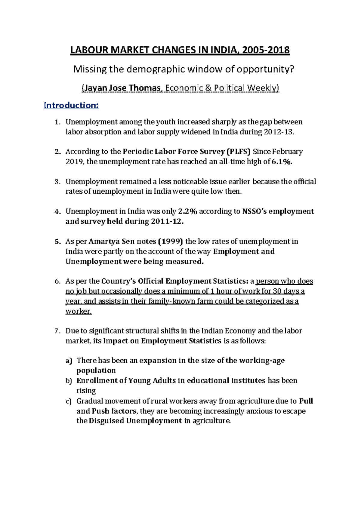 Labour Market Changes in India: Unit 3, Chapter 3 Insights and Analysis ...