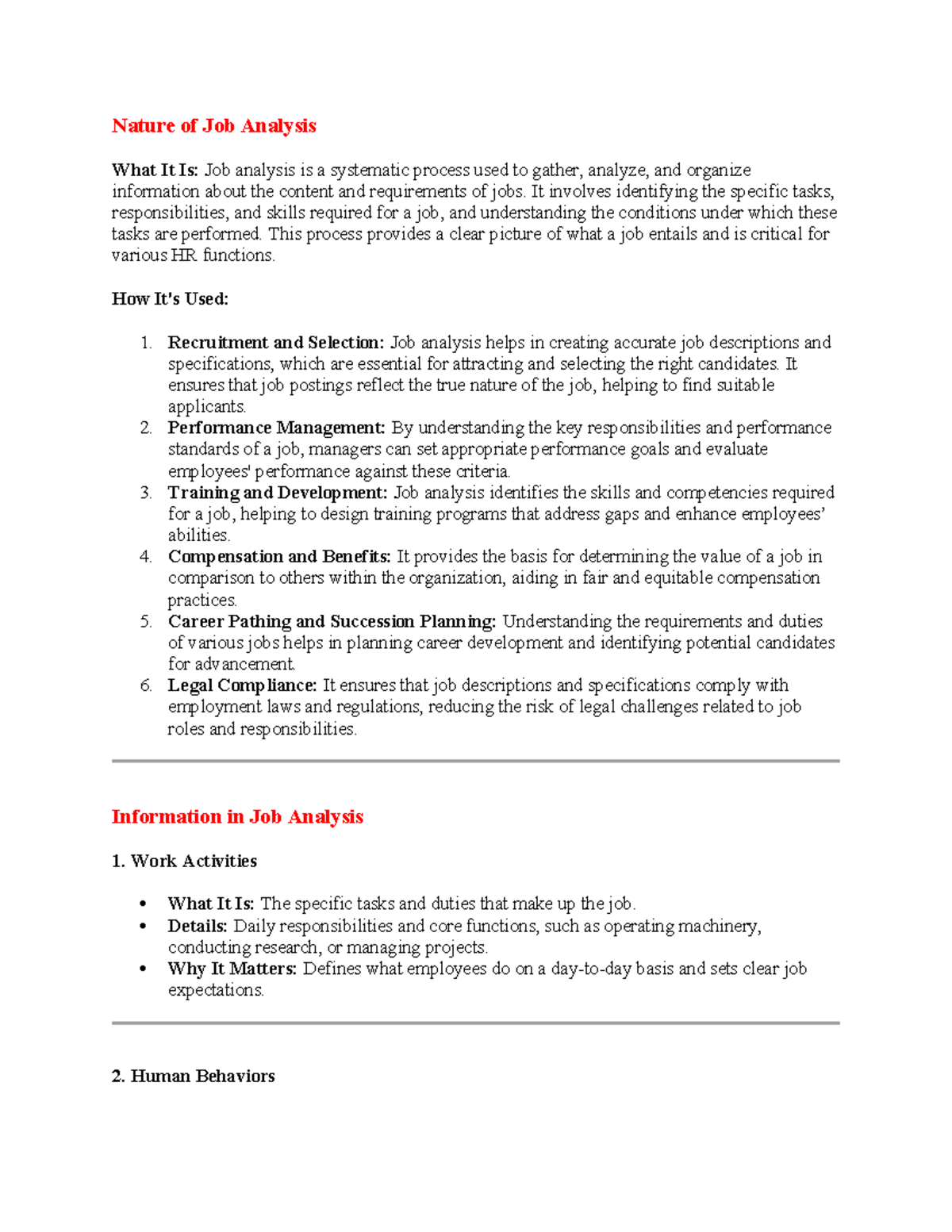 Nature of Job Analysis - Summary - Nature of Job Analysis What It Is ...