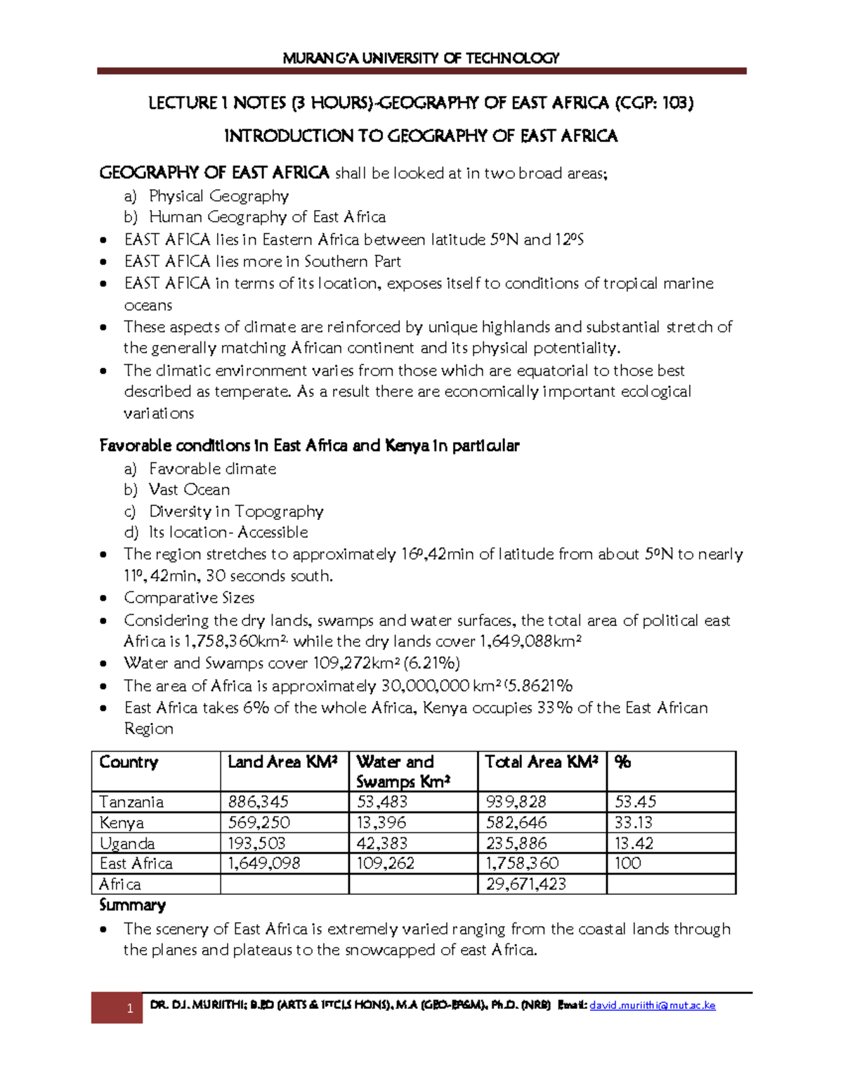 Lecture 1 Notes - CGP 103: Introduction to Geography of East Africa ...